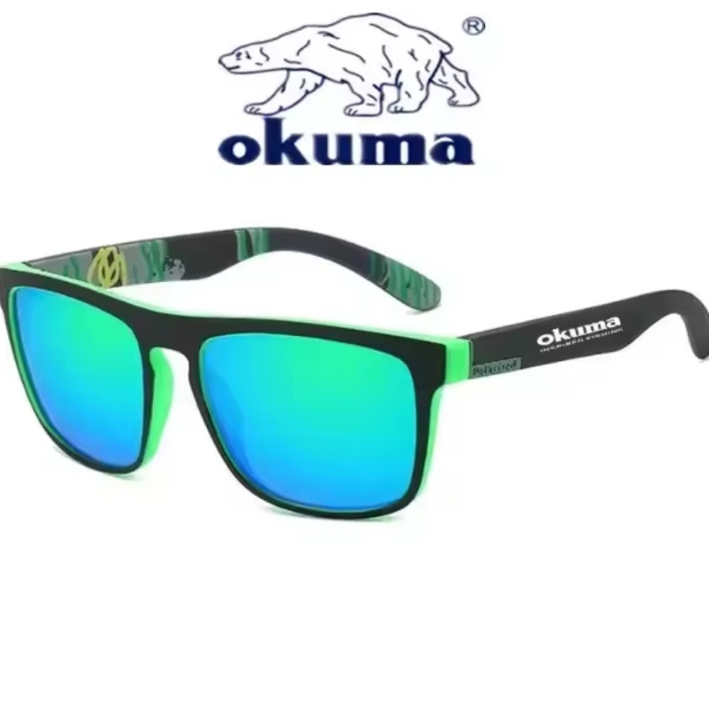 Men’s Polarized Sunglasses - Black & Green Frame with Blue-Green Mirrors